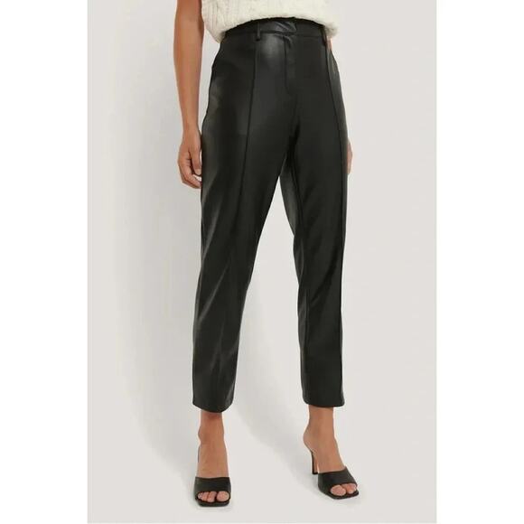 NA-KD Vegan Faux Leather PU High Rise Cropped Pants in Black Size EU 36 | US 6 - Picture 2 of 13